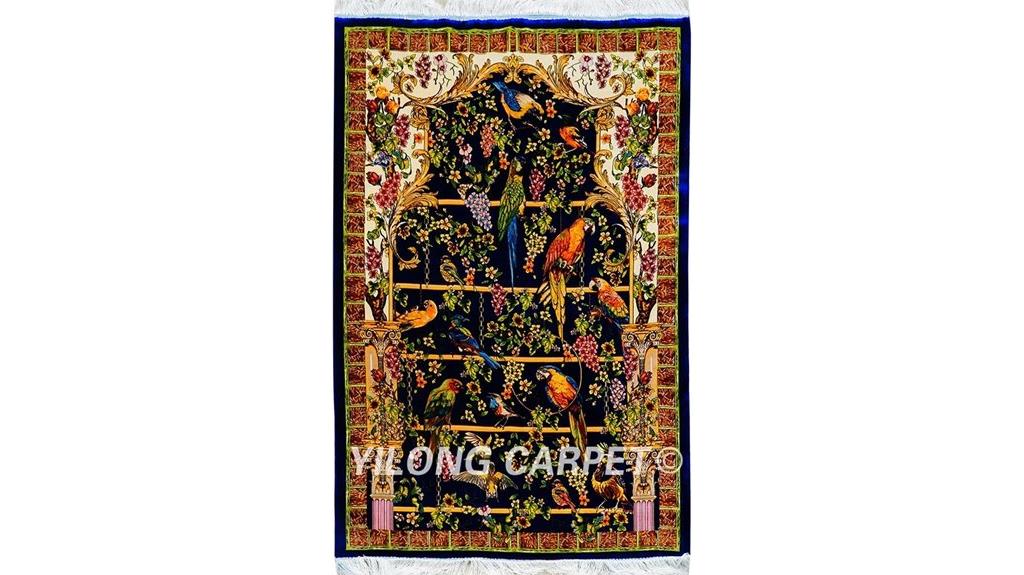 blue handmade silk rug