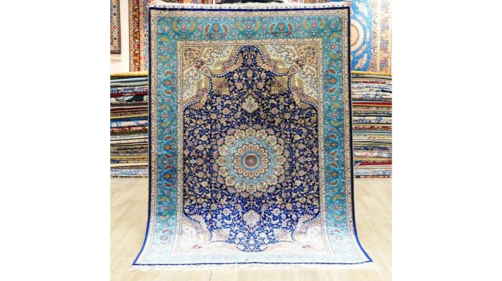 blue silk hand knotted rug