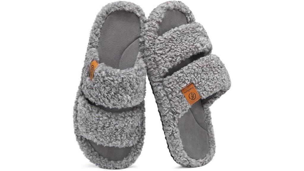 cozy fuzzy open toe slippers