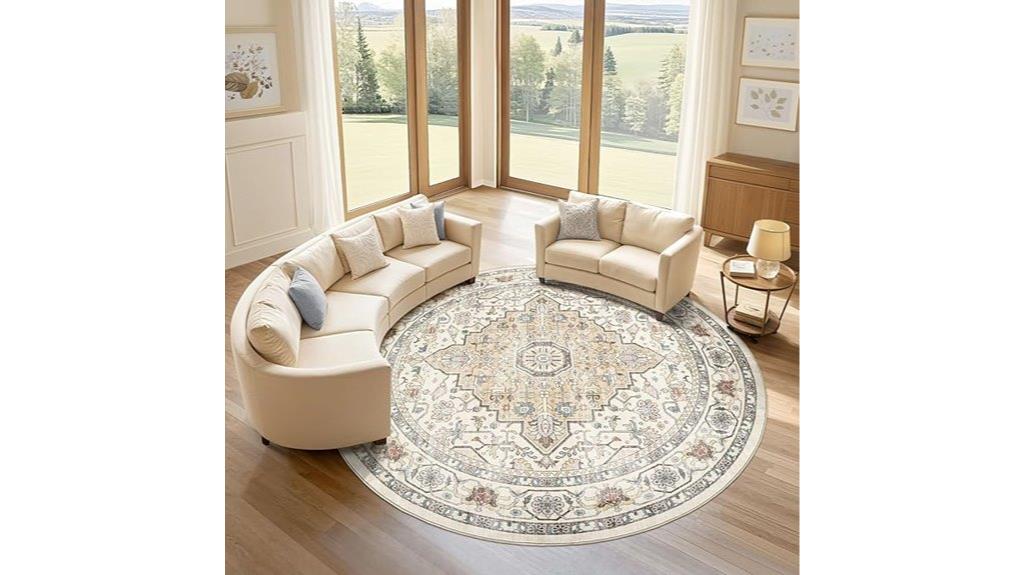 cream blue round rug