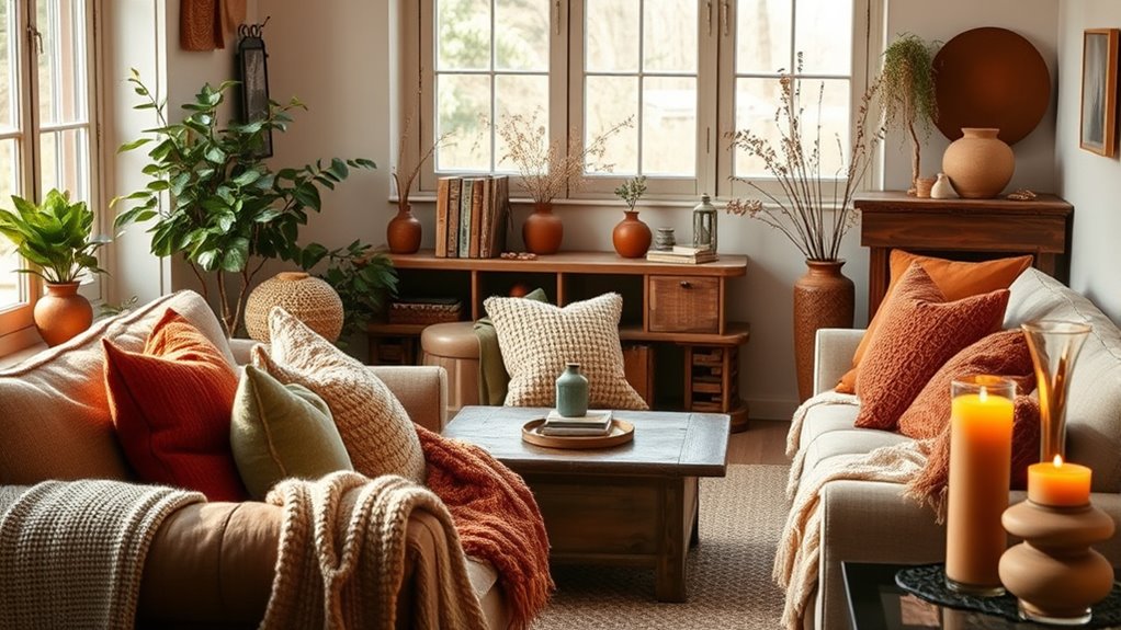 earthy tones enhance cozy decor