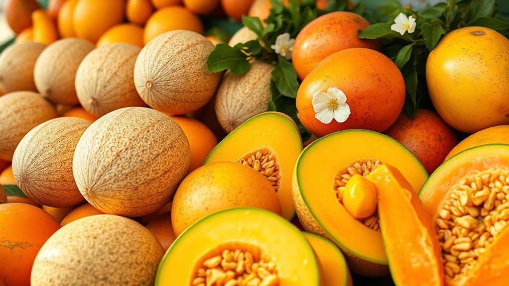 fresh melons and tropical fruits