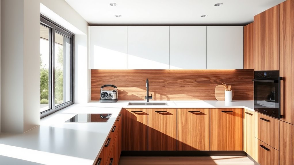 mixed wood tone cabinetry
