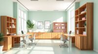 pastel and wood office decor