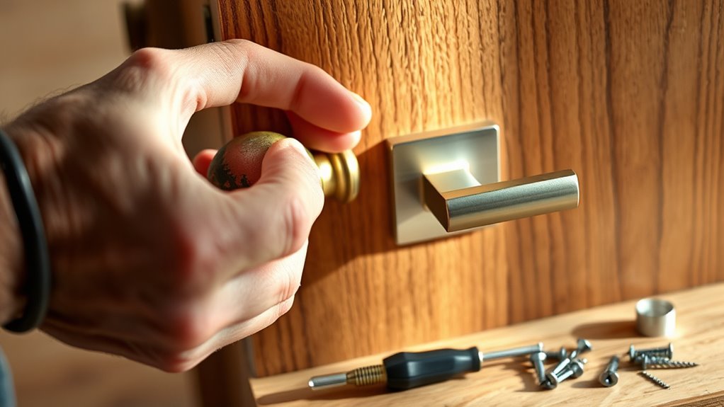 remove screws then pull knob