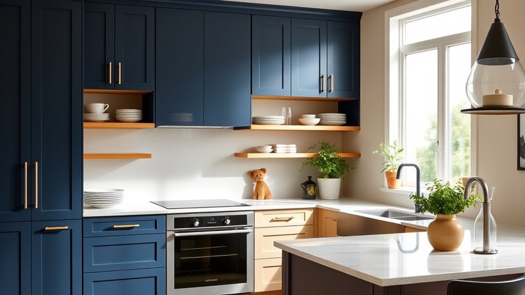 two tone open shelving accents