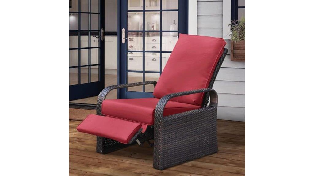 wicker recliner with cushions