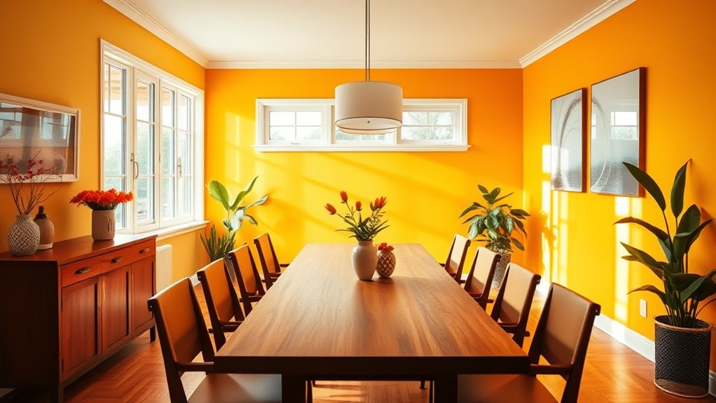 yellow energizes inviting dining spaces