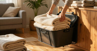 I Used A Pot Lid Organizer To Store My Blankets, And It’s Brilliant