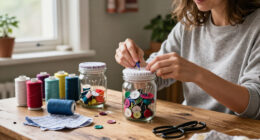 Savvy Upcyclers Transform Old Glass Jars Into A Sewing Kit With An Impressive DIY
